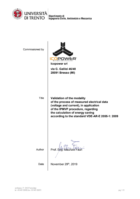 Université de Trento - Certificat de Validation IPMVP